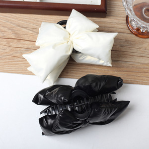 Pince à cheveux coréenne vintage en cuir PU brillant avec nœud, pour femme, élégante, grande taille - Product Image 2