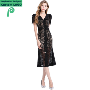 En stock, Robe de soirée élégante en dentelle, style princesse, robe noire élégante pour femmes, robe midi d'été - Product Image 6