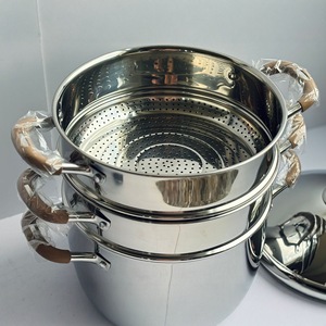 Stainless Steel Three Tier <b>Steamer</b> Pot 28cm Double Handle With Lid For Gas And Induction Cooker Eco Friendly Kitchen Cooking Set - Product Image 3