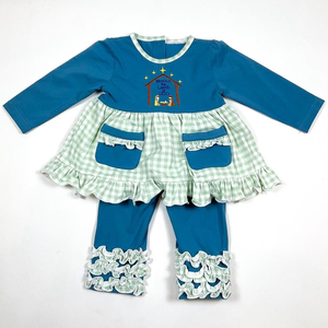 Vêtements pour enfants personnalisés sur le thème de la Nativité, Jésus, Dieu, filles, robes à volants, barboteuses pour bébé, vente en gros, boutique, tenues assorties pour sœurs, vêtements pour bébé - Product Image 1