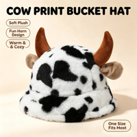 Chapeau Bob Kawaii en Peluche Douce à Pois de Vache avec Cornes de Bœuf, Chaud et Coupe-Vent, pour Femme, Idéal pour l'Hiver et les Fêtes