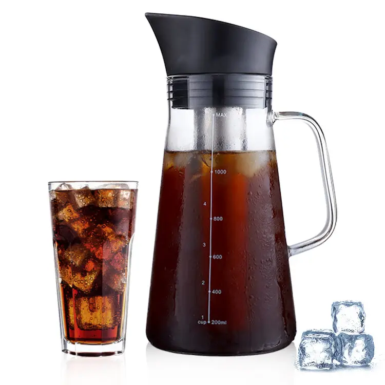 1200ml उच्च Borosilicate ग्लास ठंडा काढ़ा कॉफी निर्माता साफ करने के लिए आसान के साथ पुन: प्रयोज्य जाल फिल्टर आइस्ड कॉफी पॉट