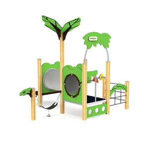 Aire de jeux extérieure pour enfants, design <span class=keywords><strong>cabane</strong></span> forestière, avec panneaux compacts HPL de sécurité professionnelle et tunnel à <span class=keywords><strong>balançoire</strong></span> - Product Image 1
