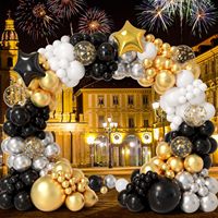 Kit d'arche de guirlande de ballons noirs, dorés et argentés, ballons confettis, ballons étoiles en aluminium pour le réveillon du Nouvel An, les anniversaires et les fêtes