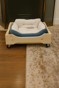 Cama para mascotas pequeña hecha a mano para interiores, características protectoras, muebles rústicos de madera para perros, caja alternativa, cama rodante para perros, ruedas de cojín - Product Image 4
