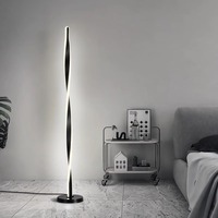 Lampes linéaires au sol en aluminium noir de style moderne OGS Factory, design en spirale, hauteur réglable, lampe sur pied pour salon