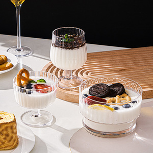 <span class=keywords><strong>Bol</strong></span> à glace en verre écologique à rayures verticales, pour pudding, yaourt, jus, dessert, avec un pied haut, emballé dans un carton - Product Image 3