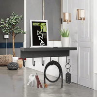 Porte-clés mural en bois noir à 6 crochets avec plateau pour rangement de salon – Prix usine abordable