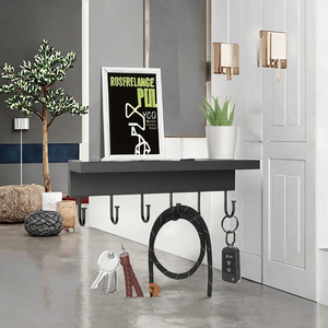 Porte-clés mural en bois noir à 6 crochets avec plateau pour rangement de salon – Prix usine abordable - Product Image 3