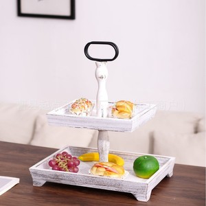 Bandeja de madera de doble capa de 37x26x41.1cm con asa para servir frutas, aperitivos, pasteles, decorativa para fiestas. - Product Image 2