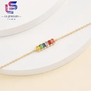 Customized silver 10k 14k 18k rainbow sapphire multi color stone cute new gold bracelet designs Lab grown gemstone bracelet