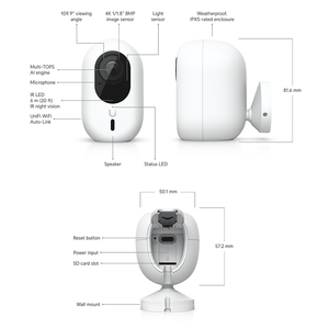 กล้อง Ubiquiti UVC-G6-Instant 4K WiFi, ระบบ AI จดจำใบหน้า/ทะเบียนรถ, เสียงสองทาง, PoE, UBNT Ubiquiti UVC-G6-Instant UVC-G6-INS-W/B W1296 - Product Image 2