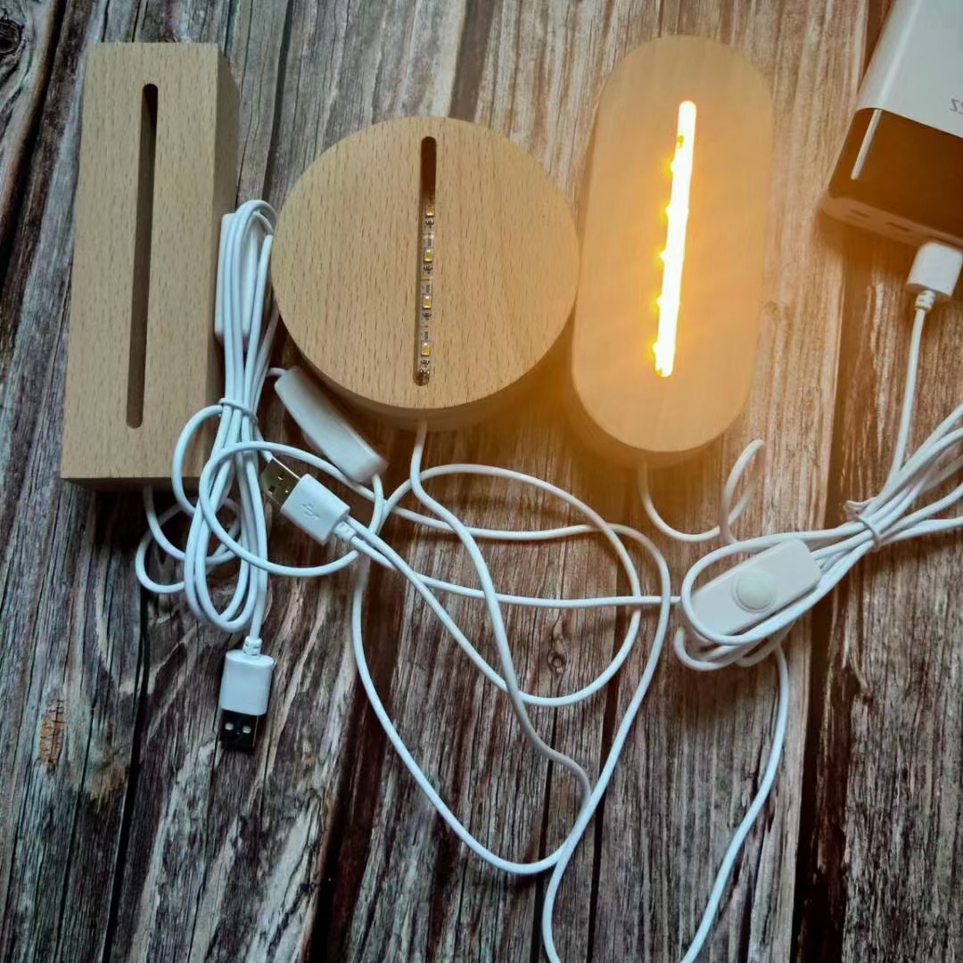 Rectangular Crystal Wood LED Lamp Base – Warm Light USB Base For 3D Resin Art, Acrylic, Or Glass Displays