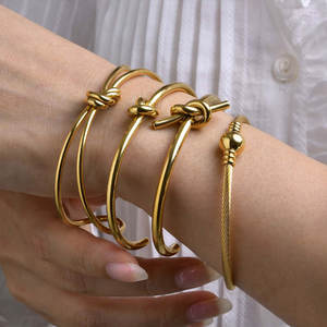 Bracelet et jonc en acier inoxydable anti-ternissement, résistant à l'eau, plaqué or 14K 18K, pour femmes - Product Image 3