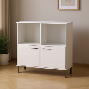 Libreria in Legno di Pino Bianco con 2 Scomparti e Ante, Mobile Moderno per Soggiorno - Product Image 2