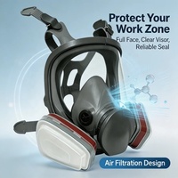 Masque à gaz réutilisable intégral avec double filtre à baïonnette, lentille panoramique anti-buée, joint en silicone, valve respiratoire certifiée CE, 3 couches