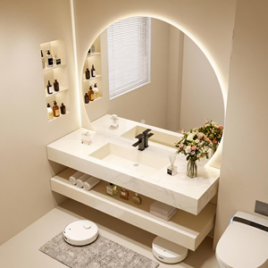 <span class=keywords><strong>Mobile</strong></span> <span class=keywords><strong>da</strong></span> <span class=keywords><strong>Bagno</strong></span> di Design Moderno Stile Hotel di Lusso <span class=keywords><strong>con</strong></span> Piano in Pietra Sinterizzata e Lavabo in Ceramica Senza Giunture - Product Image 1