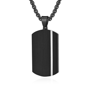 Pingente de Placa de Identificação Militar Masculino em Aço Inoxidável, Bicolor Preto e Prata, com Textura Vertical, Joia de Colar - Product Image 1
