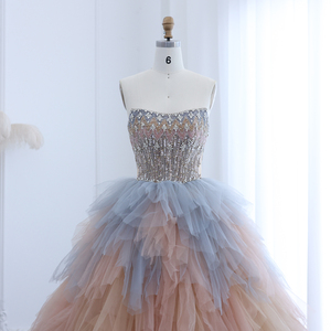 Robe de soirée de luxe en or rose à volants, robe de princesse arabe pour femmes, robe de mariage, robe de fiançailles, SZ531 - Product Image 4