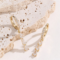 Pendientes de Aro Colgantes de Oro Laminado con Circonitas Cúbicas en Forma de Lágrima, Joyería Nupcial para Ella, Pendientes Colgantes Brillantes de Lágrima con Circonitas Cúbicas