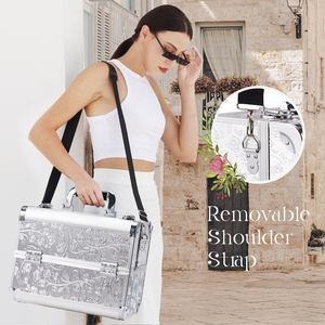 Professional <b>Makeup</b> Train <b>Case</b> with 4 Trays Strap Large <b>Makeup</b> <b>Case</b> Travel Cosmetic Box Organizer Hard Vanity Storage Box - Product Image 5