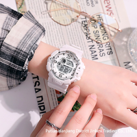 Jam Tangan Olahraga Digital Merah Muda Jam Tangan LED Multifungsi Kronograf Kalender Lampu Latar Dial Bulat