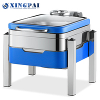 XINGPAI Fournitures de restauration : Réchaud de buffet hydraulique bleu avec couvercle en verre pour maintien au chaud des aliments