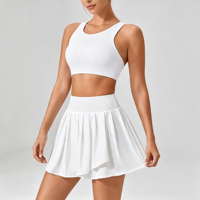 Set Tenis 2 Potong Wanita dengan Potongan Punggung Terbuka, Sport Bra Crop, Rok Lipit Pinggang Tinggi Anti Tembus Pandang, Pakaian Atletik untuk Golf, Yoga, dan Aktivitas Sehari-hari