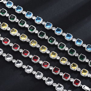 European Style Colored Gemstone Bracelet Gold Plated Tennis Chain Diamond Encrusted Unisex Fashion Jewelry Gift - Product Image 1