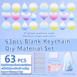 63-Piece Set kartu akrilik DIY gantungan kunci kreatif gradien pesona Glitter UV dicetak gantungan kunci berbentuk hati kustomisasi - Product Image 5