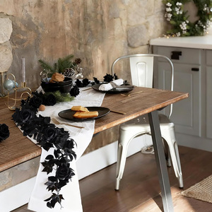 Artificial Black Rose <b>Vine</b> Garland 200cm Silk Halloween Decoration <b>Wall</b> Hanging Reusable Indoor Outdoor Decor - Product Image 4