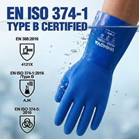 Gants résistants aux produits chimiques en PVC EN ISO 374 Type B avec revêtement en coton à adhérence sableuse et manchette longue pour la manipulation des acides et des alcalis