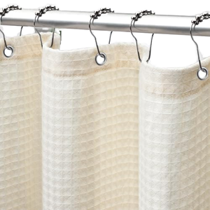 Awellife Langlebiger Waffelmuster-Baumwoll-Duschvorhang mit 12 Haken für Badezimmer - Transparenter Stoff - Creme-Elfenbein (183x183 cm) - Product Image 1