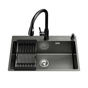 Bát đơn 16 Đo 304 đen Inox Bồn Rửa Nhà Bếp topmount undermount Nano chống trầy xước bề mặt chống ồn một - Product Image 1