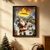 Tableau mural de Noël en toile éclairé par LED, peinture encadrée du Père Noël, décor rétroéclairé de paysage hivernal pour salon et cheminée