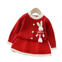 Niedliche Baby-Mädchen-Strickjacke mit Hasenmotiv, Herzknöpfen und Spitzenbesatz, 4-Farben-Kleinkind-Pullover-Set