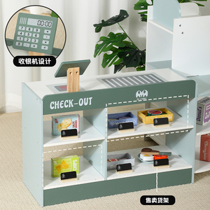 Jeux de supermarché, étagère de magasin, <span class=keywords><strong>caisse</strong></span> <span class=keywords><strong>enregistreuse</strong></span>, jeu de simulation de maison, comptoir de caissier <span class=keywords><strong>en</strong></span> <span class=keywords><strong>bois</strong></span>, jouets - Product Image 5
