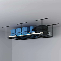 Support de palettes réglable en acier laminé à froid de calibre lourd, noir, anti-rouille, avec grille métallique intégrée pour rangement au plafond