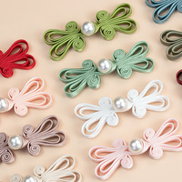 Nouveau Bouton Décoratif Hanfu en Satin Brodé Style Chinois, à Longue Queue, Oreilles de Lapin, Pompon Perlé et Design Tissé à la Main