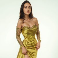 Nouvelle robe de soirée et robe de bal durables et élégantes au design spécial Satin col en V dentelle décorée pour les fêtes et les demoiselles d'honneur