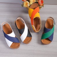Sandales plates pour femmes à bout ouvert, style romain, à semelle épaisse, avec velcro, colorées, prix d'usine, transfrontalières