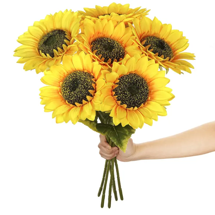 Grosir bunga matahari buatan sutra kuning besar 62cm tipe tanam tunggal untuk dekorasi rumah untuk Tahun Baru dan Natal