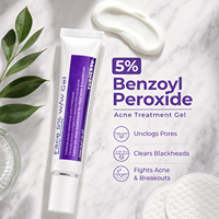 Crema para el Acné con Peróxido de Benzoilo al 5% de Fábrica, Tubo de 45g, Marca Privada OEM, Gel para el Cuidado Facial Anti-Espinillas y Eliminación de Manchas para Piel Grasa con Acné
