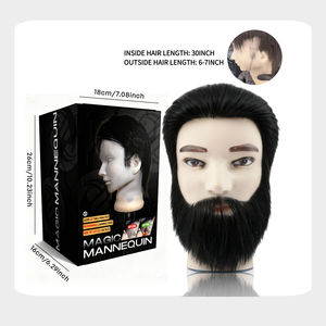 Tête d'entraînement de vente chaude avec cheveux synthétiques et barbe Barber Male Magic Mannequin Head Tête d'<span class=keywords><strong>apprentissage</strong></span> professionnelle pour styliste - Product Image 1