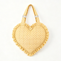 Sac à main matelassé en coton personnalisé avec motif cœur, bord volanté, imprimé pois, bandoulière réglable, mini sac fourre-tout quotidien pour femme
