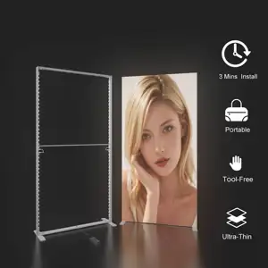 Individuell gestaltete Werbe-LED-Hintergrundbeleuchtungs-Lichtschachtel mit Wärmeübertragung bedruckt Großhandel Einzelhandel rahmenlose Spannungs-Seg-Band-Lichtbox