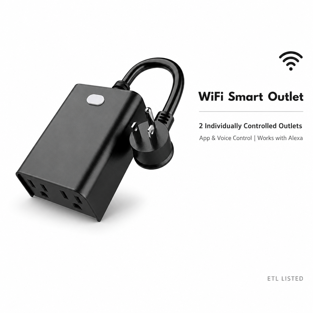 Outdoor Smart Wi-Fi Plug Heavy Duty 2 Grounded Outlet Timer 2.4GHz IP65 Rated 15A US
