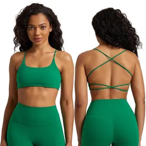 2024 High Quality Yoga Sports Bra Slim Strappy Fitness Apparel Sexy Cross Back Design Quick Dry Breathable Adults Solid Pattern