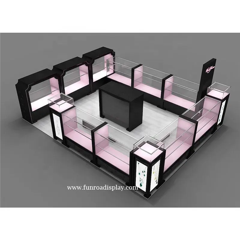 Fabrik kundenspezifische Schmuckschränke für das Einkaufszentrum rosa Auslageschränke Marken-Schmuck-Überwachungs-Kiosk-Design