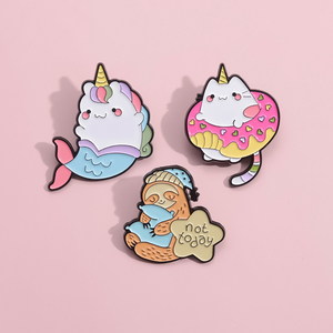 Pembe serisi broşlar Donut Mermaid sevimli kedi <span class=keywords><strong>Unicorn</strong></span> hayvan yumuşak Metal emaye pimleri kızlar için - Product Image 4